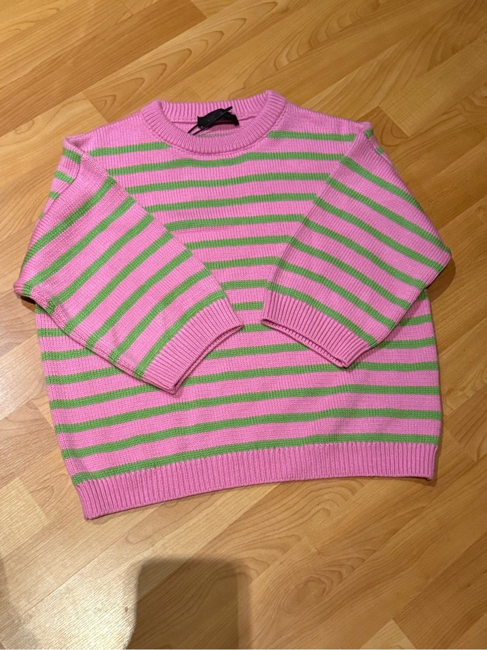 Zara Pink & Green Striped  Knit Sweater Medium